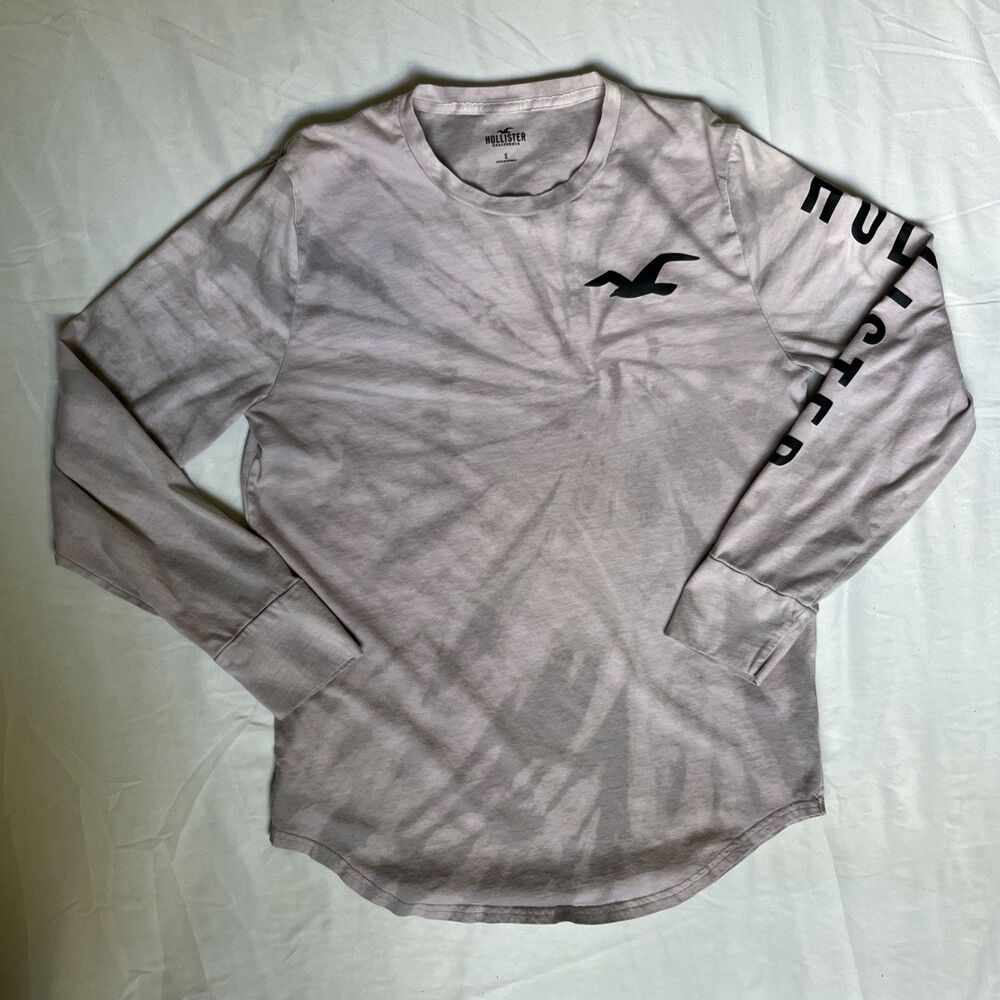 Holister Men's Tie Dye Gray Long Sleeve Shirt, Size S Graphic Logo Cotton